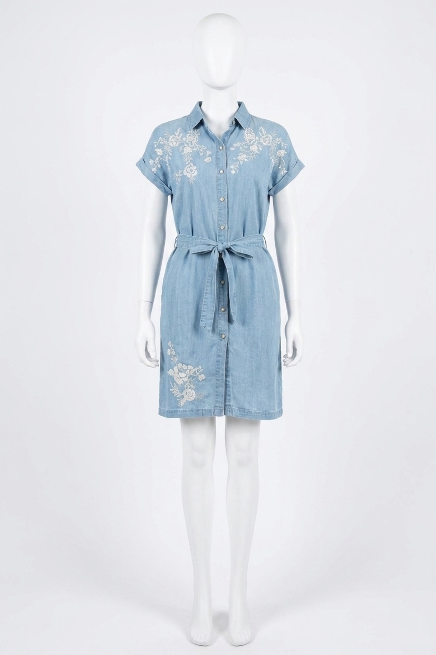 NEW PAPARAZZI tencel embroidered shirt dress in light wash